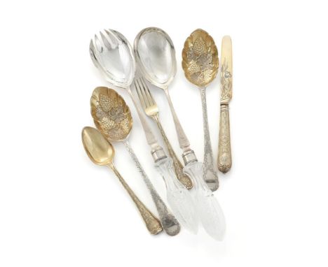 
	
		A COLLECTION OF SILVER FLATWARE
		Comprising: a pair of Edwardian berry spoons by Robert Pringle &amp; Sons, London 1908