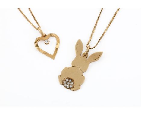
	
		A 9 CARAT GOLD AND DIAMOND RABBIT PENDANT 
		LONDON 1976 
		The rabbit with an eight cut diamond cluster tail, approxima