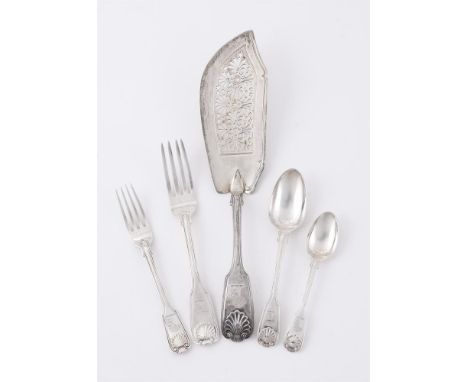 
	
		A MATCHED SILVER FIDDLE, SHELL AND THREAD PATTERN PART TABLE SERVICE
		VARIOUS MAKER&#39;S AND DATES, ENGRAVED WITH A CR