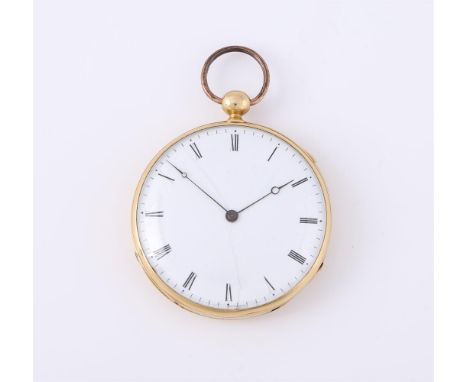 
	
		UNSIGNED
		A FRENCH GOLD OPEN FACE REPEATER POCKET WATCH, NO. 2570 3743
		Movement: Lever escapement, bimetallic split b