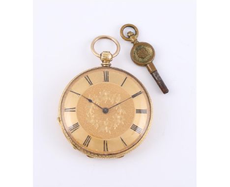 
	
		UNSIGNED
		A GOLD OPEN FACE POCKET WATCH, NO. 23691
		Movement: Cylinder escapement, three armed balance, flat balance s