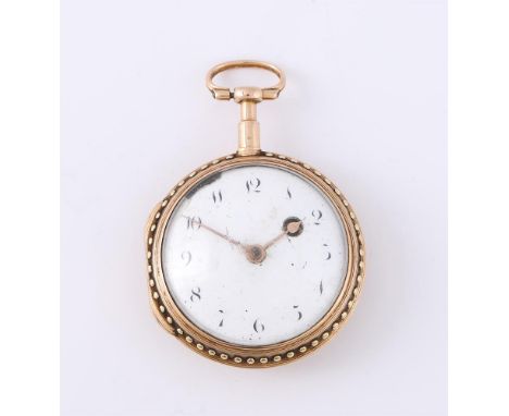 
	
		UNSIGNED 
		A GOLD OPEN FACE POCKET WATCH, NO. 7113
		Movement: Verge fusee, undersprung three armed balance
		Case: Gol
