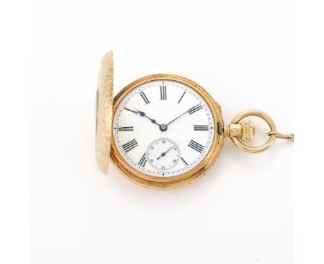 
	
		UNSIGNED
		A LADY&#39;S GOLD KEYLESS WIND HALF HUNTER FOB WATCH, NO. 177194
		Movement: Lever escapement, bimetallic spl