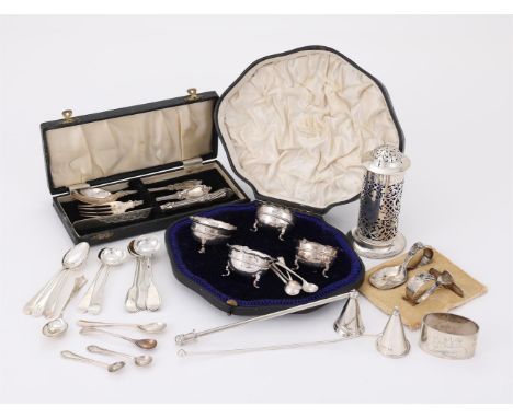 
	
		A COLLECTION OF SILVER ITEMS
		To include: an Edwardian cylindrical castor by Elkington &amp; Co. Ltd., Birmingham 1904,