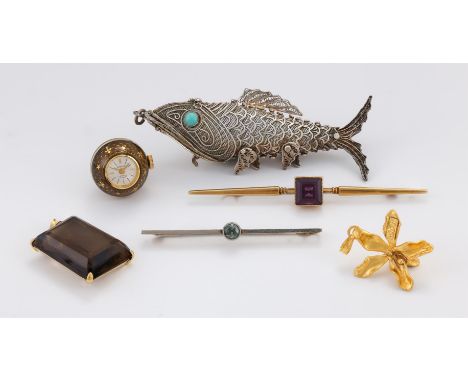 
	
		A SMALL COLLECTION OF JEWELLERY AND COSTUME JEWELLERY
		The first an early 20th century blue zircon bar brooch, the sett