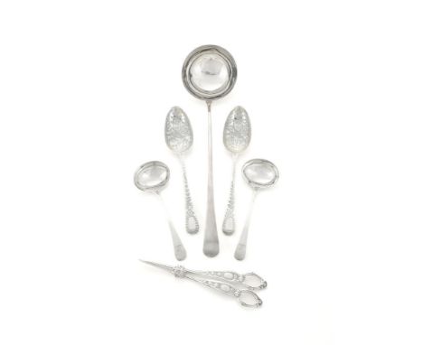 
	
		A COLLECTION OF SILVER FLATWARE
		To include: a George III Old English pattern soup ladle by Charles Hougham, London 178