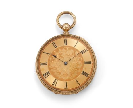 
	
		UNSIGNED
		A GOLD OPEN FACE POCKET WATCH, NO. 7885
		Movement: Cylinder escapement, three armed domed balance, flat bala