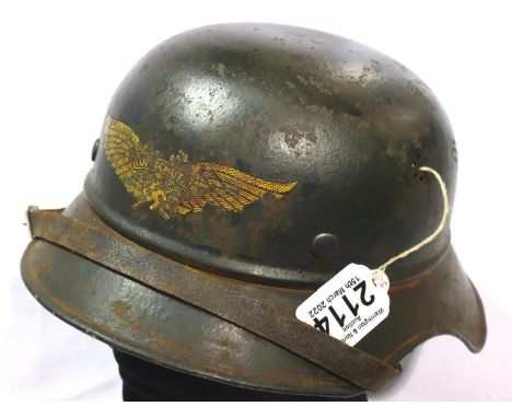 Third Reich Luftschutz M44 Gladiator helmet with liner and chinstrap. P&amp;P Group 2 (£18+VAT for the first lot and £3+VAT f