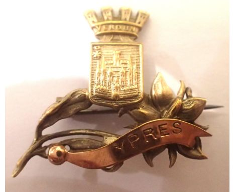 A gold washed WWI sweetheart brooch marked Verdun Ypres. P&amp;P Group 1 (£14+VAT for the first lot and £1+VAT for subsequent