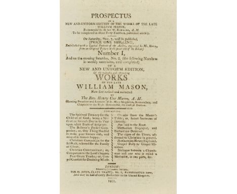 Prospectuses &amp; Advertisements.- Prospectus of a new and uniform edition of the works of the late William Mason, J. Cundee