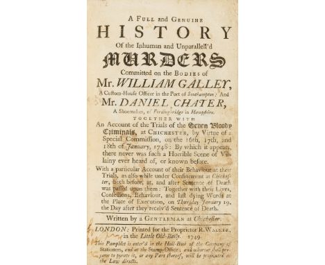 Sussex Smugglers.-  Full and Genuine History (A) of the Inhuman and Unparallell'd Murders committed on the Bodies of Mr. Will