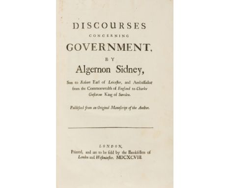 Sidney (Algernon) Discourses Concerning Government, occasional soiling, mainly marginal, eighteenth century calf, extremities