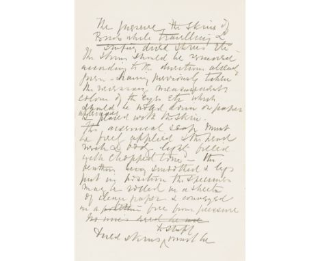 Taxidermy.- Notes for "the preservation of birds and mammals", manuscript, c. 65pp. excluding blanks, in ink and pencil, orig
