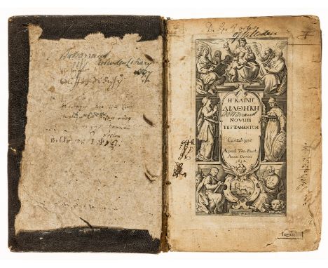 Scottish ownership.- Bible, Greek.- Hē Kainē Diathēkē  Novum testamentum, engraved pictorial title, woodcut head- and tail-pi