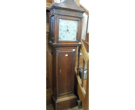 A 19th Century Oak thirty hour longcase clock with painted dial