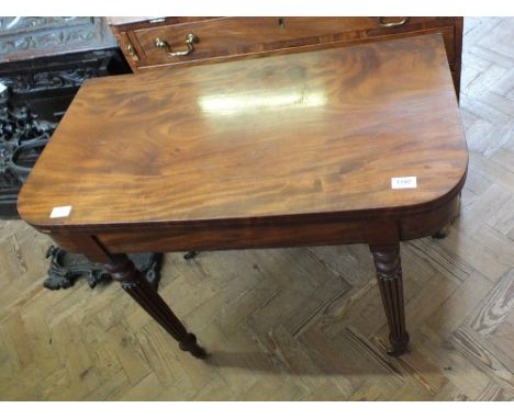 A 19th Century Mahogany folding top card table on reeded tapered legs