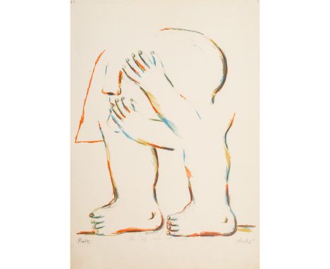 ANTES, HORST (1936) "Kopffüßler mit zugehaltenen Augen", Farblithografie, sig. und bez. "Probe für Fritz am 18.II.66“, HxB Bl