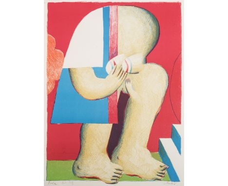 ANTES, HORST (1936) "Kopffüßler und Treppe", Farblithografie, sig. und bez. " Probe für Fritz". HxB Blatt: 56/42 cm. Leichte 