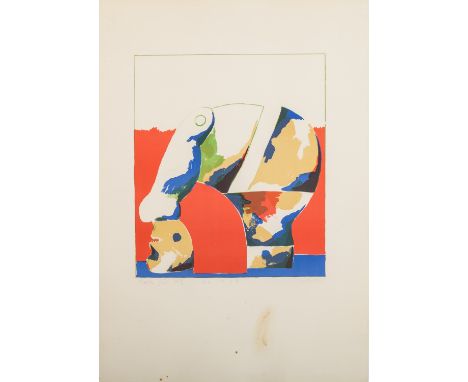 ANTES, HORST (1936) "Kopfportrait in bunt", Farblithigrafie, sig. und bez. "Probe für Fritz / 24.1.67 ". HxB: 35/30 cm, HxB B