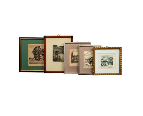 HOLLENBERG, FELIX (1868-1945), 5 Graphiken: Landschaft und Ex Libris, je Radierung, davon 3x mit Bleistift von Hand signiert 