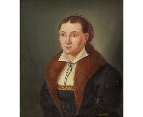 PORTRÄTIST DES SPÄTEN 18. JAHRHUNDERTS "Dame mit Pelzkragen" Öl auf Holz, signiert: Hieber?, HxB: 14/12 cm. Leicht krakeliert