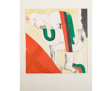 ANTES, HORST (1936) "Kopffüßler in Rot, Schwarz, Grün", Farblithografie, 73/82, sig. und bez. "für Fritz". HxB Blatt: 52/41 c