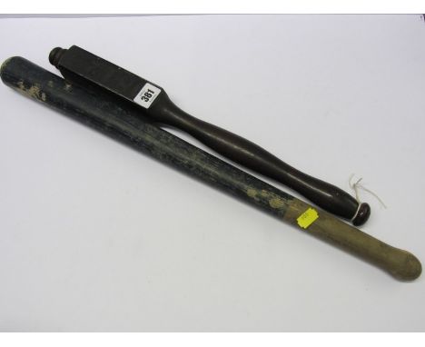 CORNISH CONSTABLE TRUNCHEON, 1842 dated painted square head Constable truncheon for Redruth, 18" length; also Victorian paint