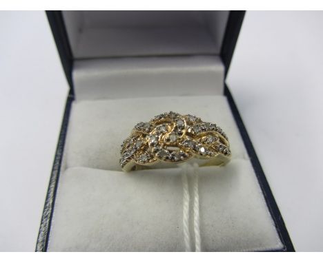 DIAMOND RING, 9ct pierced gold ring encrusted with diamond chips, size R