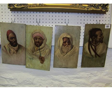 MARIN TANGIER, pair of signed oils on panels, portrait of local tribesman together with pair of similar Arab portraits signed