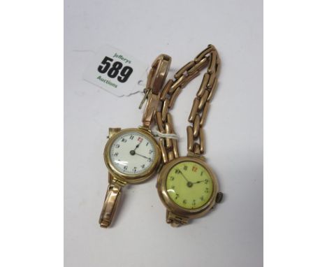 GOLD CASED WATCHES, 2 vintage gold cased wrist watches on expanding integral straps