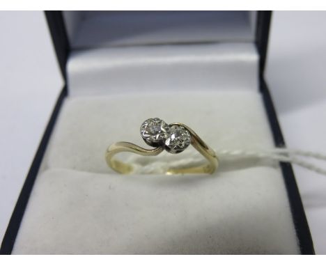 DIAMOND RING, 2 stone cross over diamond ring on 9ct yellow gold band, size K