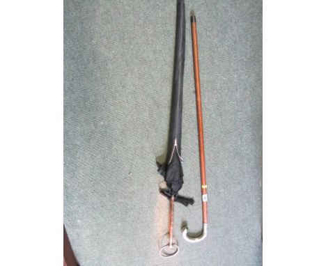 SILVER HANDLED PARASOL, also silver handled walking stick