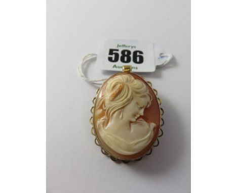CAMEO BROOCH, 9ct gold mounted oval cameo portrait brooch
