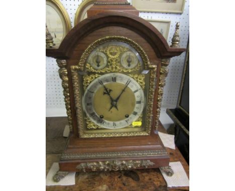 VICTORIAN BRACKET CLOCK, attractive ormolu mounted oak domed cased bracket clock with 2 bar strike movement and break-arch cl