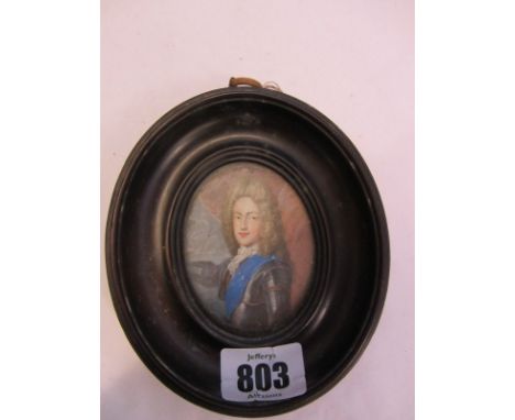 ANTIQUE MINIATURE PORTRAIT, oval portrait of "Nobleman in Armour"