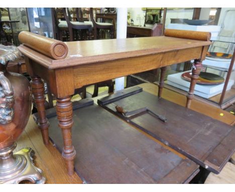 ANTIQUE WINDOW BENCH, oak window seat with cylinder sides, 36" width