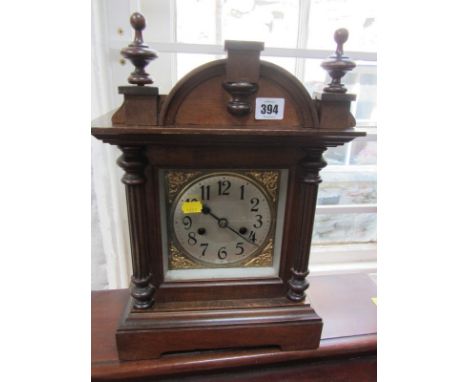 EDWARDIAN BRACKET CLOCK, coiled bar strike with architectural casing, 16" height