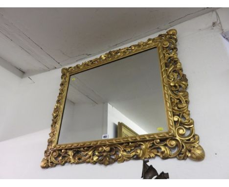 ANTIQUE GILT WOOD MIRROR, ornate foliate surround rectangular wall mirror, 28" height 34" width