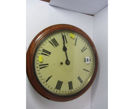 VICTORIAN SCHOOL ROOM CLOCK, mahogany circular surround hanging wall clock, 15" dia