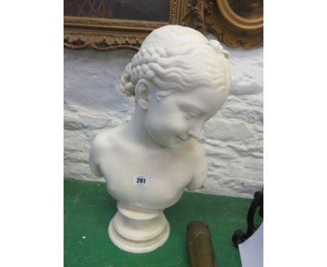 WHITE MARBLE BUST, portrait of Young Lady incised "Innocenza" 17.52 height