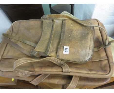 TICKET COLLECTORS LEATHER BAG and leather holdall 
