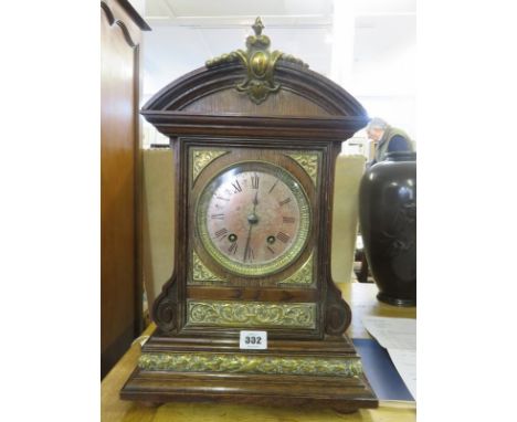 VICTORIAN BRACKET CLOCK, ornate brass embellished oak domed case bracket clock with coiled bar strike and silvered clock face
