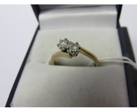 2 STONE DIAMOND RING, on 9ct yellow gold mount, size N