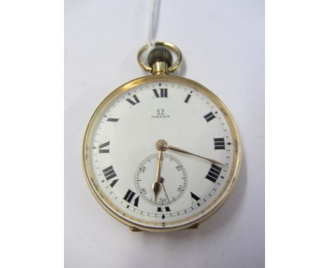 OMEGA POCKET WATCH, 18ct gold cased Omega pocket watch with enamel face and secondary dial