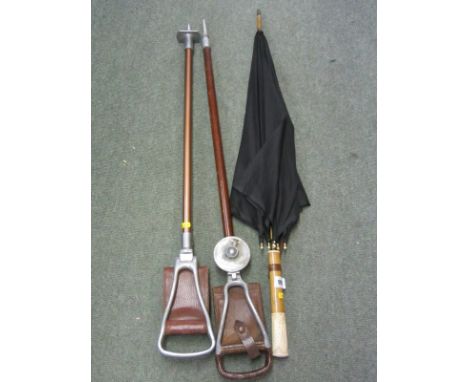 SHOOTING STICK,  by Mills Munition Ltd also 1 other shooting stick and carved bone handled umbrella