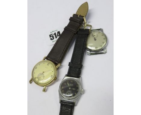 GENTS VINTAGE WRIST WATCHES, Lancyl gents wrist watch with secondary dial on leather strap, Pierce brown faced wrist watch on