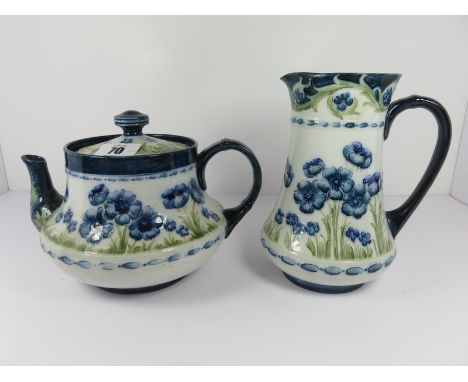 MACINTYRE "Blue Wind Flower" pattern teapot and water jug (restoration to teapot spout & jug rim) 