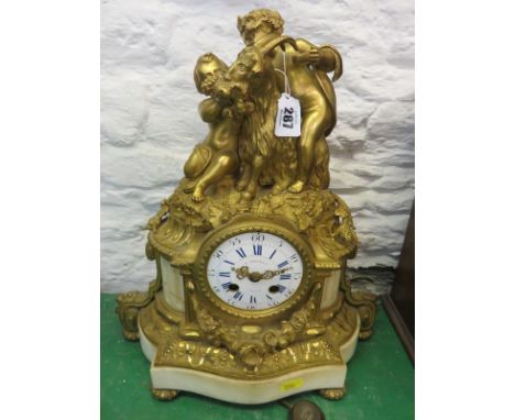 FRENCH BRACKET CLOCK,  a fine ormolu and white marble cased bracket clock by H Rochat of Paris, amorini with goat cresting, b