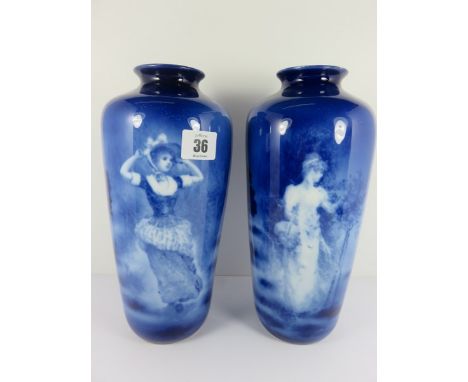 ROYAL BAYREUTH, pair of flow blue portrait vases, 10" height