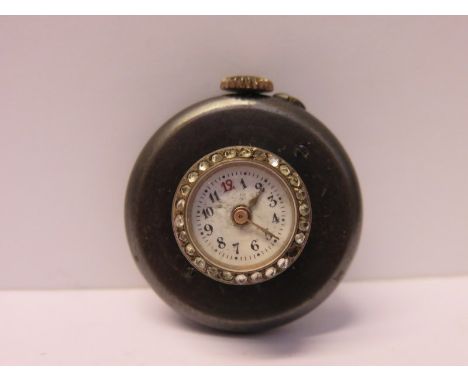 BUTTON HOLE WATCH, with white enamel dial and Arabic numerals